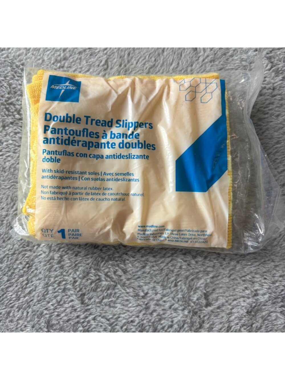 Medline Double Tread Slippers XXL Yellow White Skid-Resistant Soles